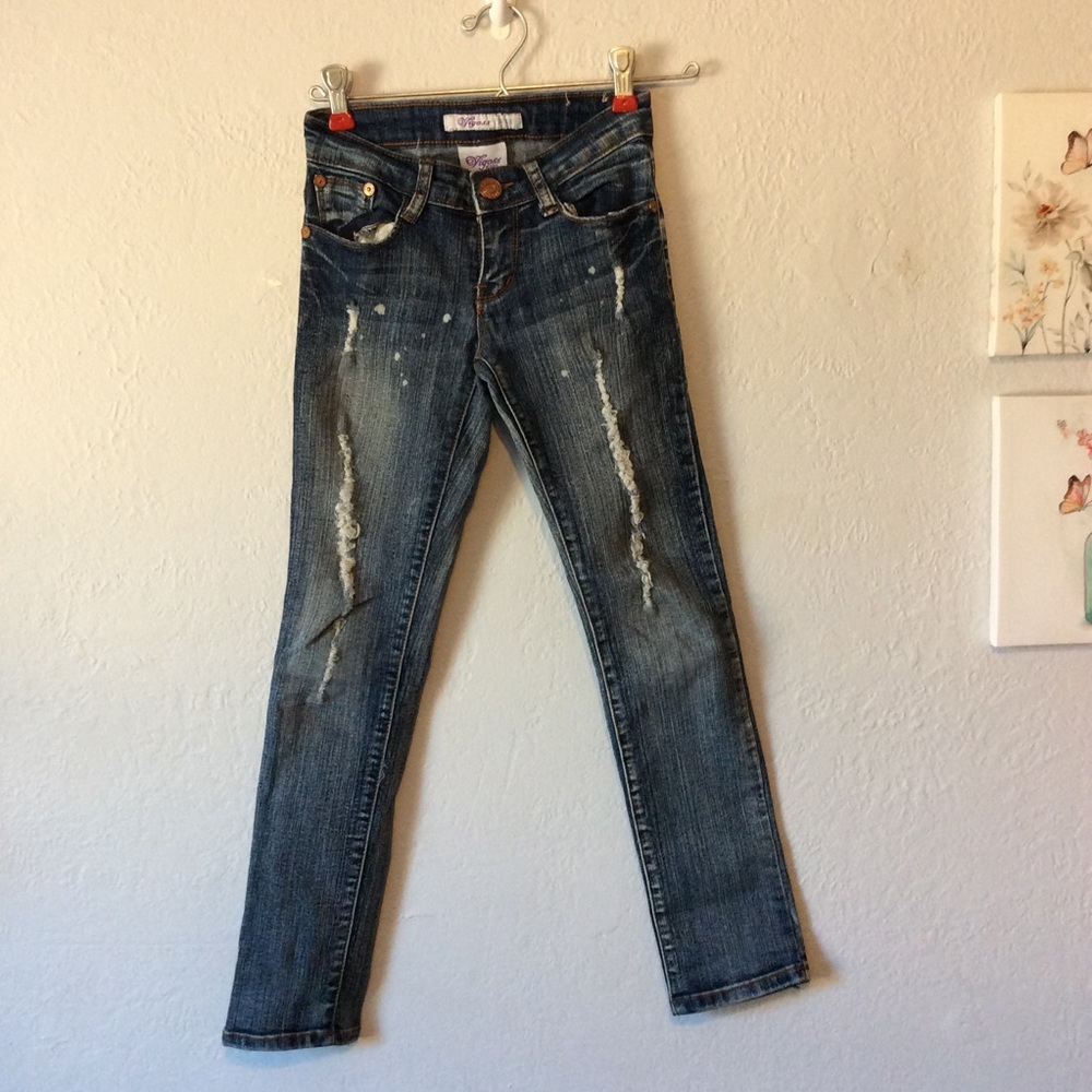 Vigoss Girls Distressed Blue Skinny Jeans, Size 7